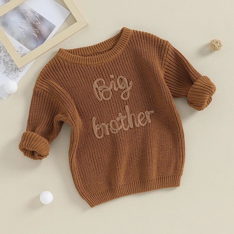 Cotton Knitted Sweater with "Big Brother" embroidery-1