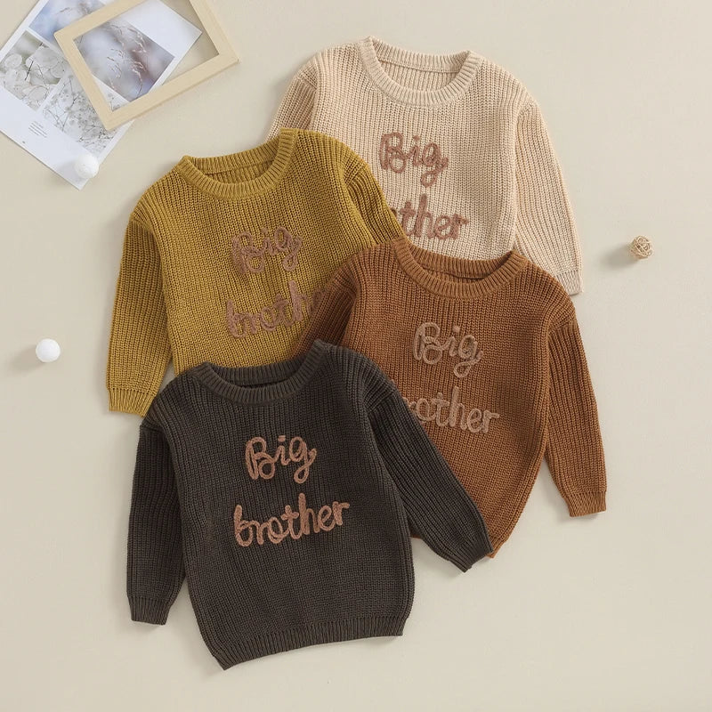 Cotton Knitted Sweater with "Big Brother" embroidery-0