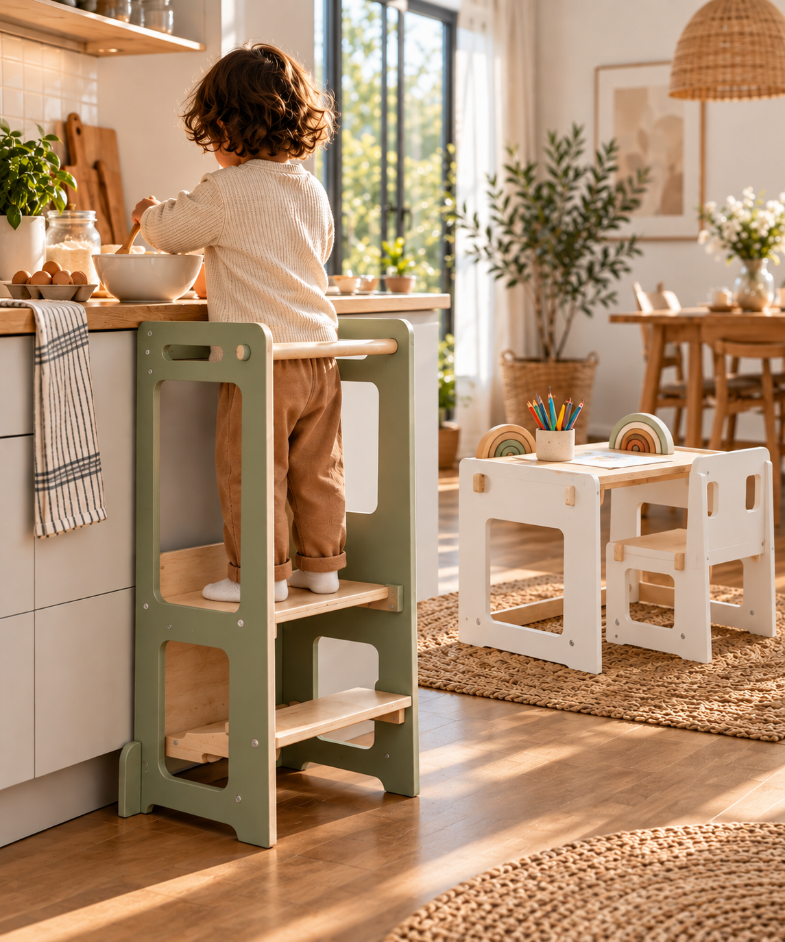 Tour d’apprentissage 2-en-1 – Tour de cuisine, table & chaise