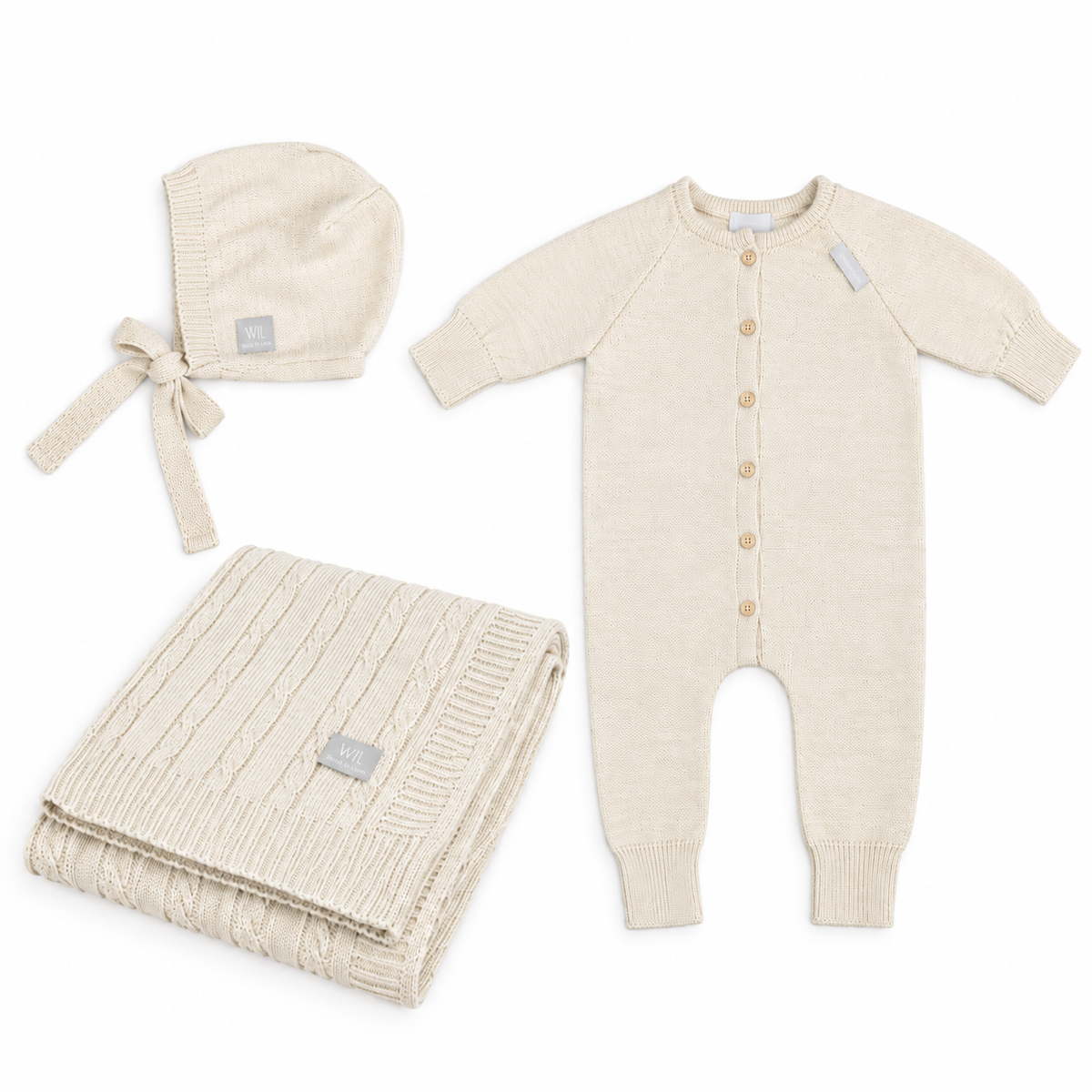 Coffret naissance JOY en laine mérinos.