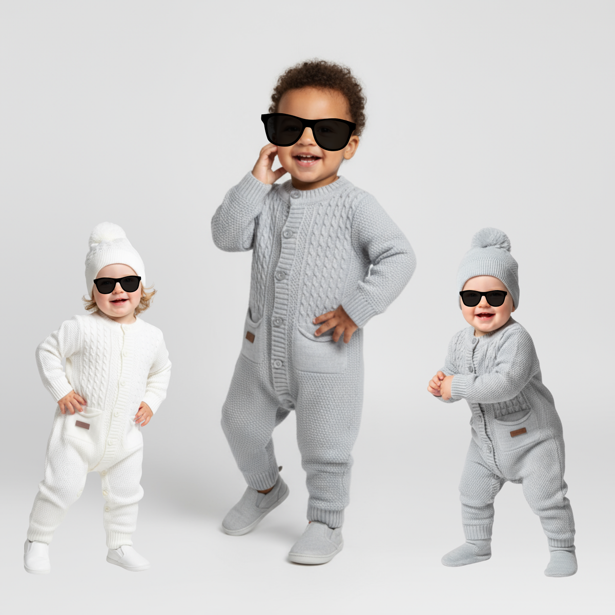 Ensemble bébé en maille 100 % coton – Combinaison & bonnet