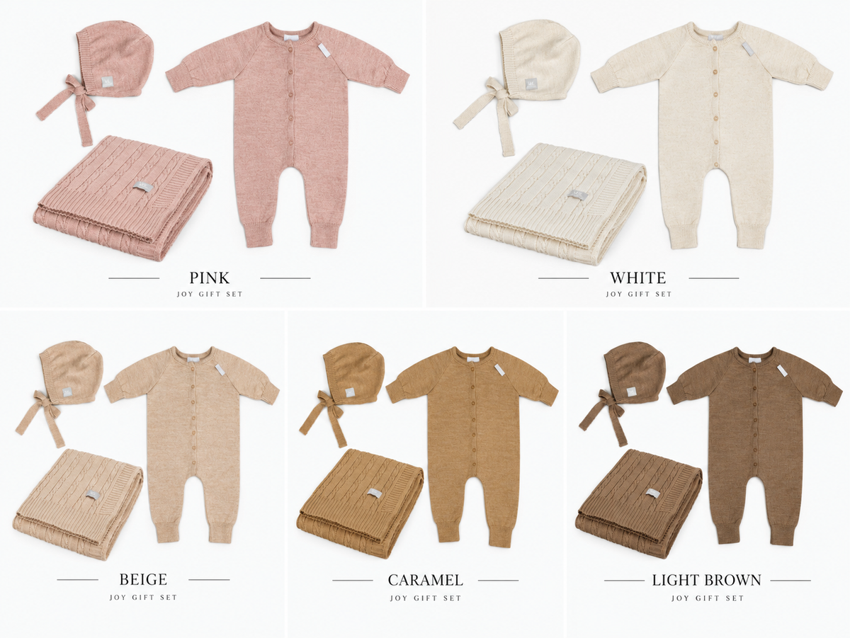 Coffret naissance JOY en laine mérinos.