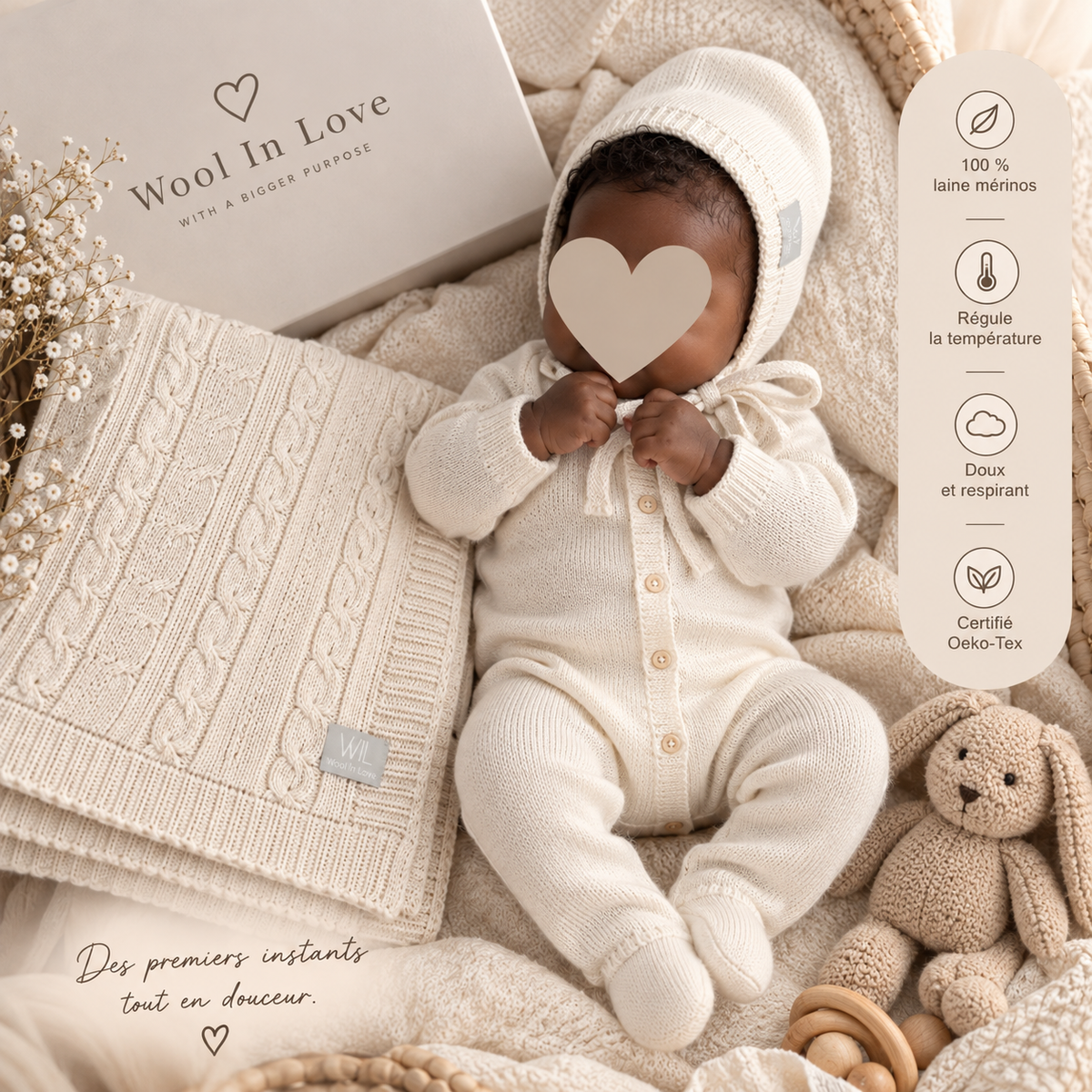 Coffret naissance JOY en laine mérinos.