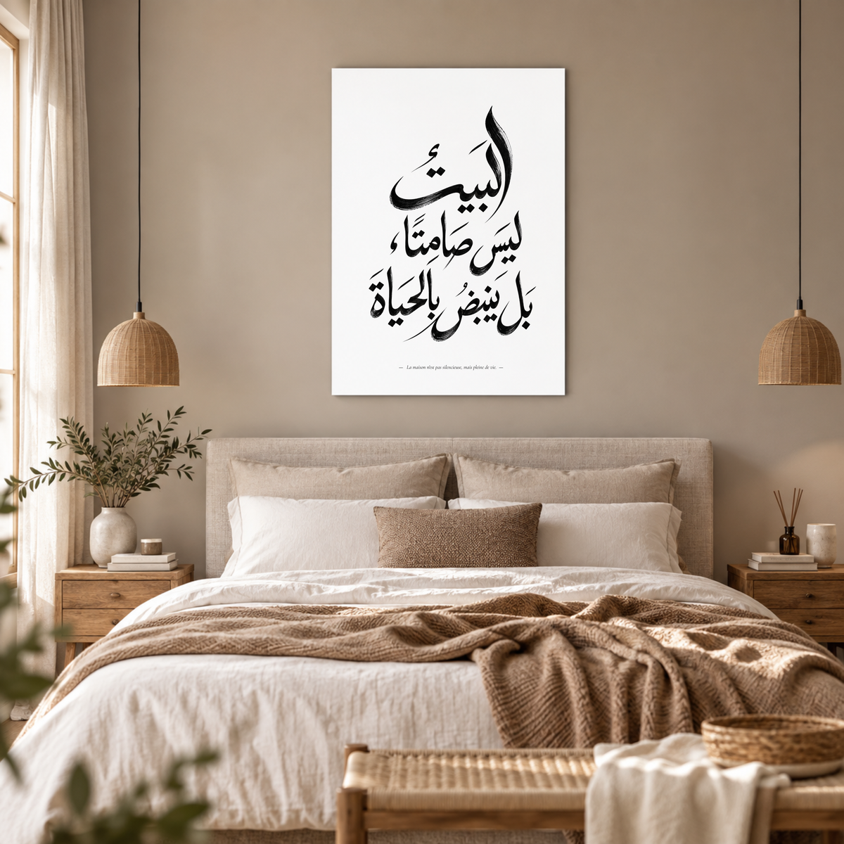 Affiche « La maison n’est pas silencieuse, mais pleine de vie » – Calligraphie arabe